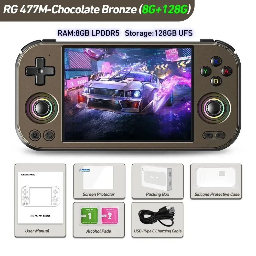 ANBERNIC RG 477M Retro Handheld Game Console 4.7" LTPS In-Cell Screen Android Video Game Player Dimensity 8300 AI Assistant FOTA