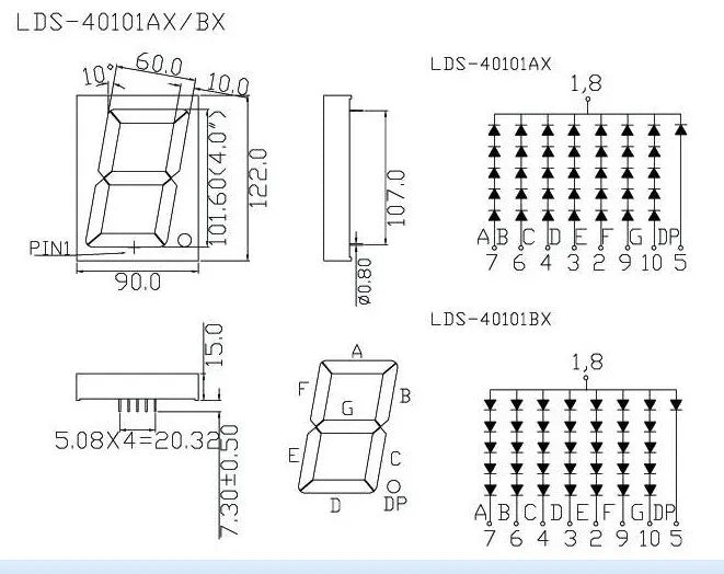 5PCS/LOT 40101AS 40101BS 4 inch 7 segment Red Displays Digital Tube 10PIN common cathode LED Digital Tube