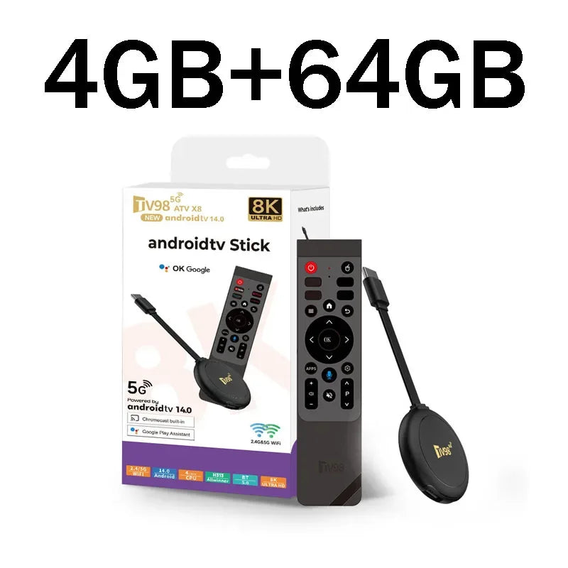 TV98 ATV X8 Smart TV Stick iptv Allwinner H313 quad-core 4G 5G Dual Wifi HD 8K 4K BT 5.0 8GB 128GB Voice Remote Android 14