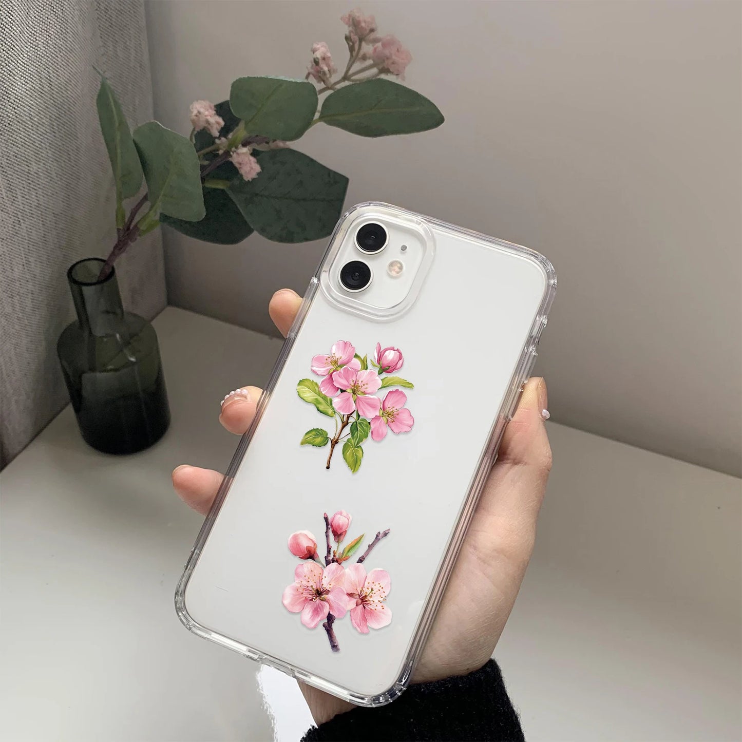 50pcs Pink Floral Stickers Flower Natural Journaling Notebook Water Bottle Decorative Decals Aesthetic Waterproof PET Sticker