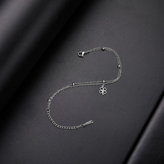Sipuris Four Leaf Clover Bracelet For Women Stainless Steel Trendy Double Chain Lucky Amulet Pendant Jewelry Christmas Gifts