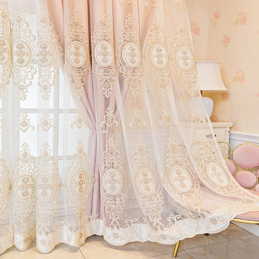 1pc Luxurious Pink Embroidered Blackout Curtain UV Protection Thermal Insulation Easy Hang For Living Room Bedroom Office Decor by PDG ibma