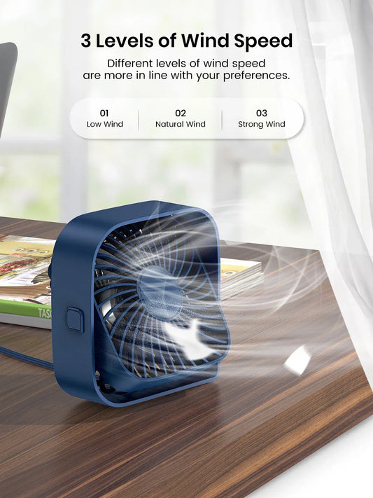 TOPK Mini Portable Fan USB Desk Fan Table Strong Airflow &Quiet Operation 3 Speed Wind 360°Rotatable Standing fans for room Home by PDG ibma