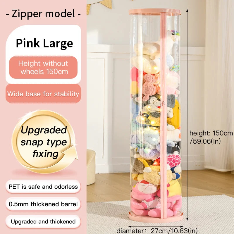 Transparent Multi-Functional Storage Bucket with Lid And Optional Wheels for Dolls Plush Toys Holiday Decorations Display Shelf
