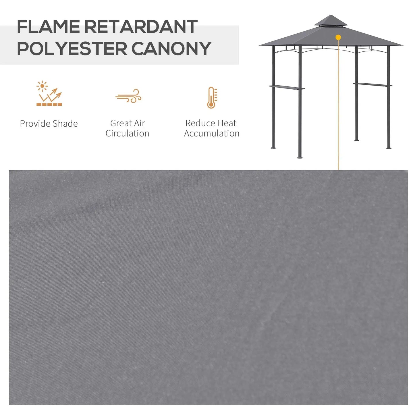 8' x 5' Grill Gazebo with Double Roof, Outdoor BBQ Canopy Gazebo with 2 Side Shelves for Patio Yard Garden Gray