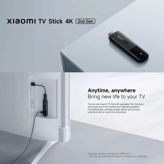 Xiaomi TV Stick 4K 2nd Gen, Portable Streaming Media, Netflix Dual-band WiFi 6 Google Assistant, BT5.2 Smart TV Dongle, 360° Bluetooth Voice Remote Control Google TV