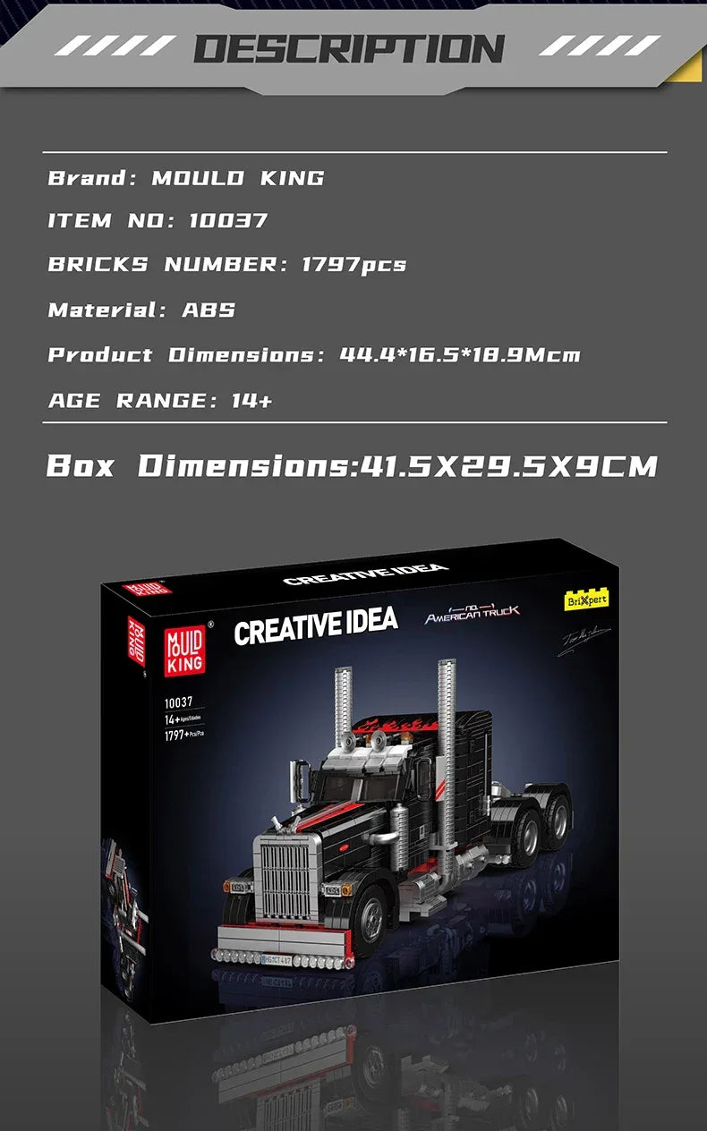 Mould King 10037 Technical Car Toys The American Truck Building Block Assembly Car Brick Set Educational Kids Christmas Gift
