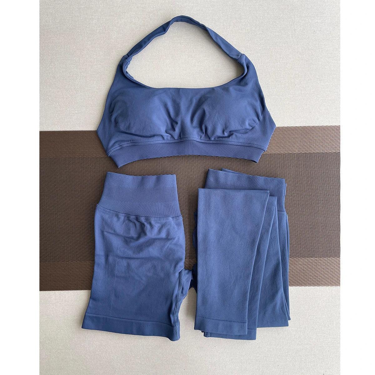 2 Pieces Yoga Gym Set Women Seamless Strappy Yoga Bra High Waist Workout Scrunch Shorts Sports Set Fitness Clothes Sportswear