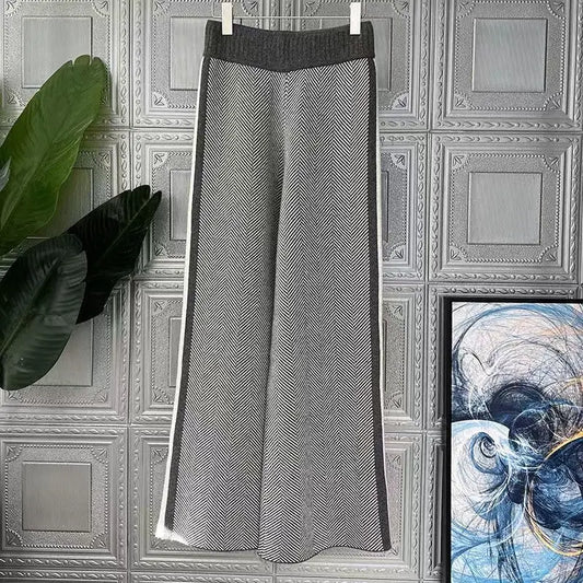 Women Drawstring Wide Leg Warm Thick Knit Pants Fall Winter Loose Casual Straight Korean Harajuku High Waist Trousers R94