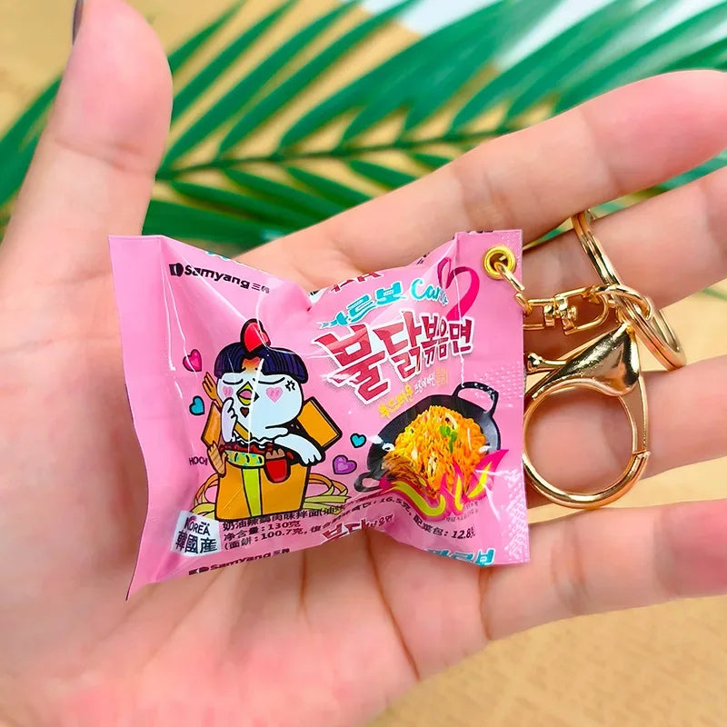 1PCS Simulation Instant Noodles Keychain On The Phone Mini Snacks Pendant Bag Pendant Car Key Ring Gifts For The New Year