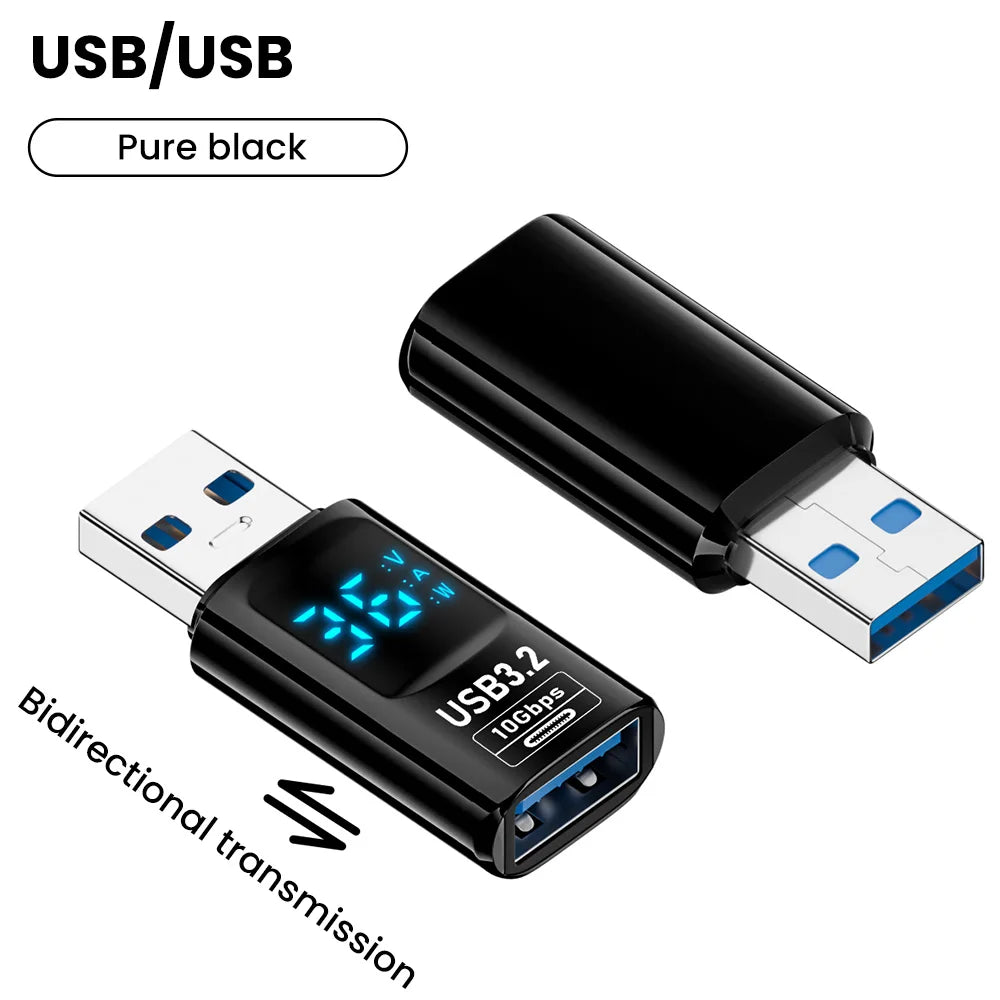 60W USB 3.2 Adapter LED Digital Display Transmission Data Converter Fast Charge Data Sync Adapter USB To Type C Charger Adapter