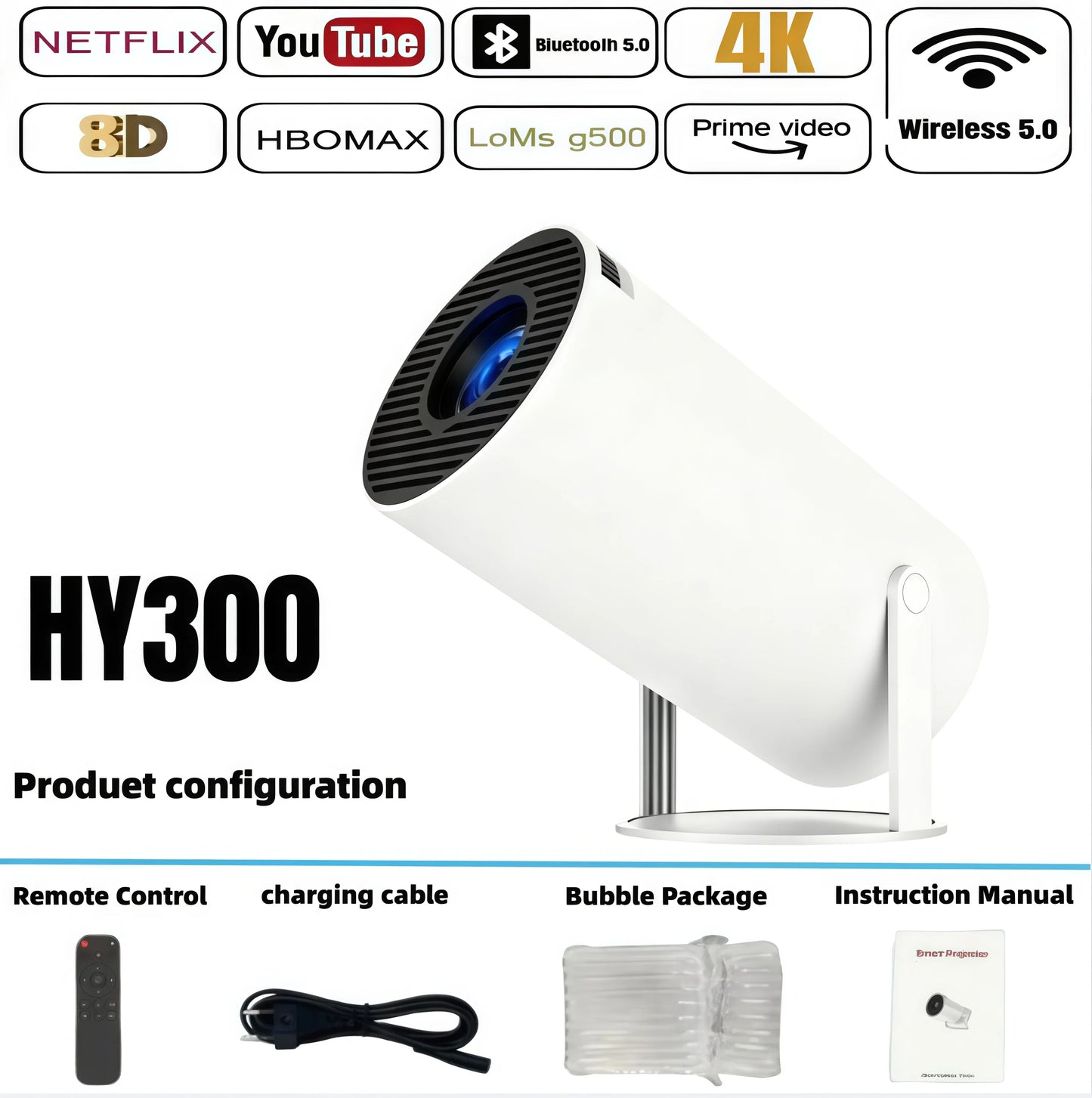 New Projector 4K Android 11 HY300 Wifi6 290ANSI Allwinner H713 BT5.0 1080P 1280*720P Cinema Outdoor Portable Projetors 