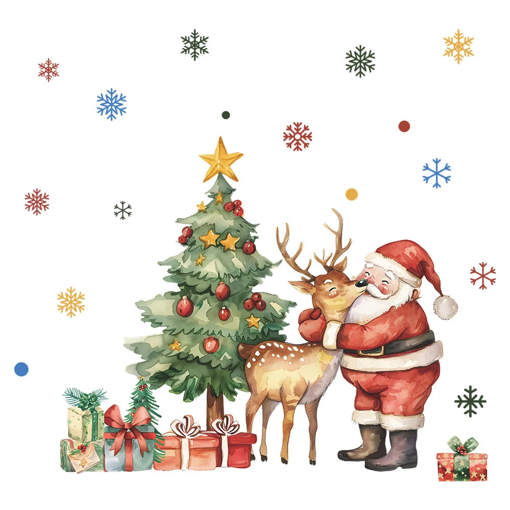 Cartoon Santa Claus Elk Wall Stickers Christmas Gifts Living Room Background Home Decoration Festival Mural New Year Wallpaper