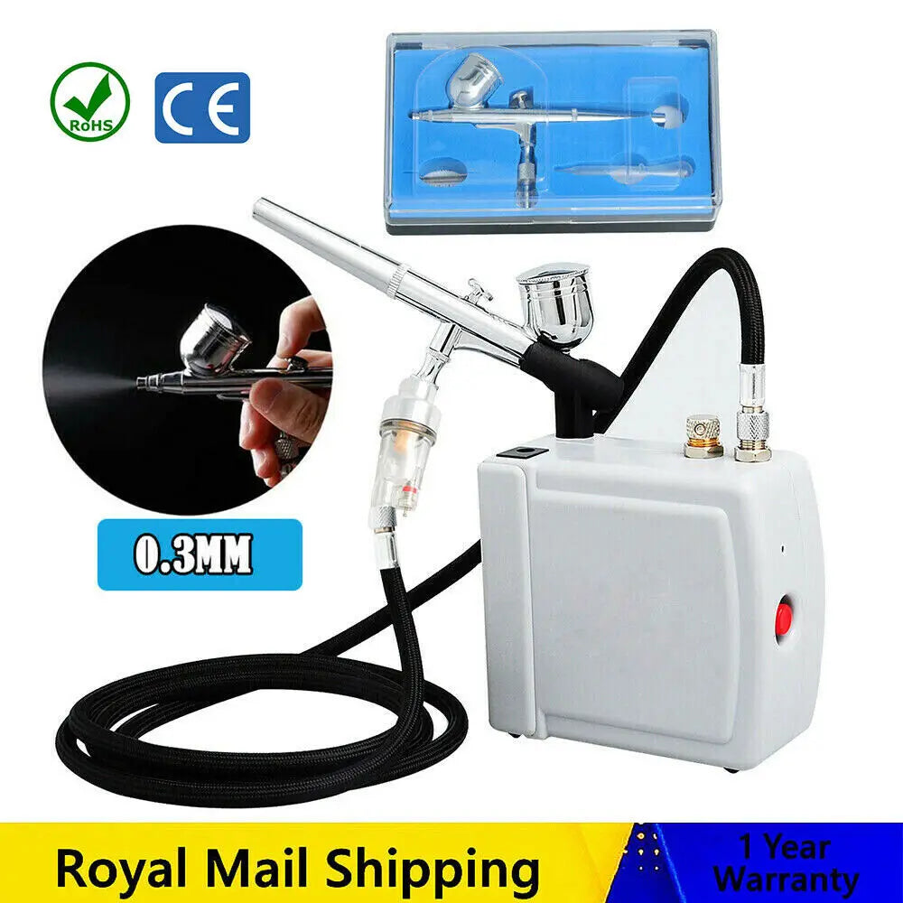Mini Airbrush Compressor Kit Spray Gun Dual Action Air Brush Paint Model 0.3MM