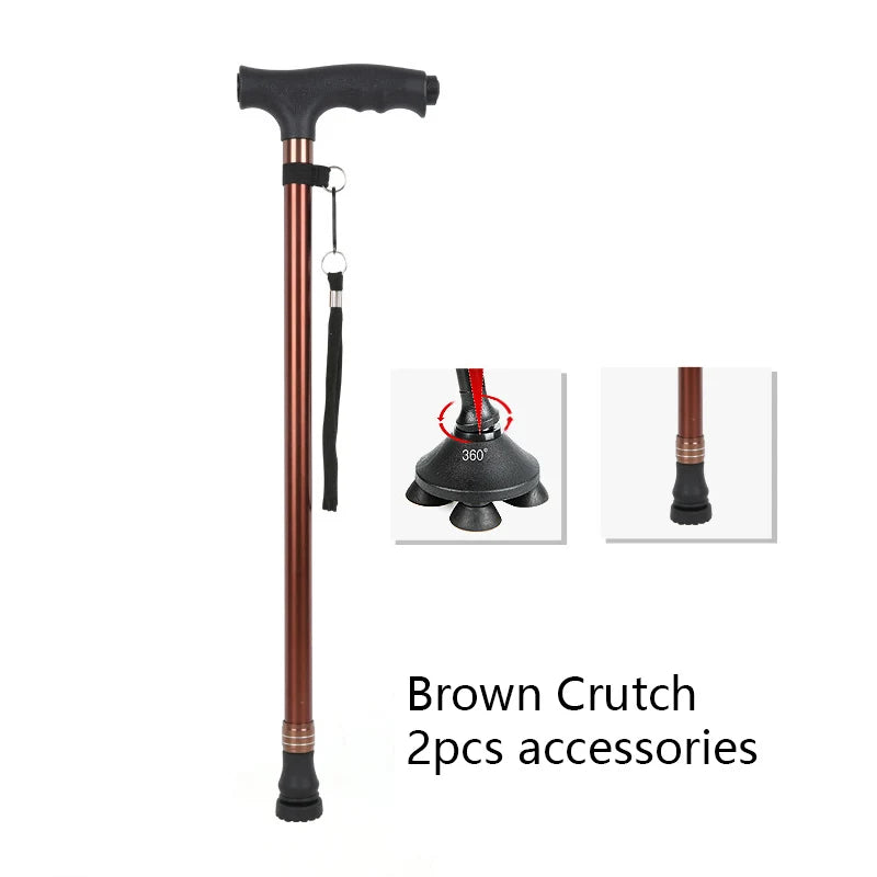 1pc Old People Crutch 60-94cm Telescoping Aluminum Alloy Rod Walking Stick T-handle with Lamp