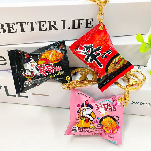 1PCS Simulation Instant Noodles Keychain On The Phone Mini Snacks Pendant Bag Pendant Car Key Ring Gifts For The New Year
