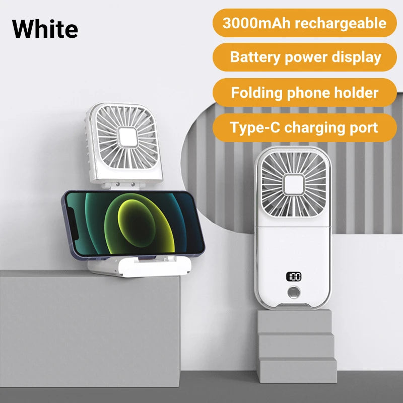 3000mAh Battery Handheld Outdoor Small Fan Portable Small Halterneck Adjustable Speeds Foldable USB Charging Cooling Artifact