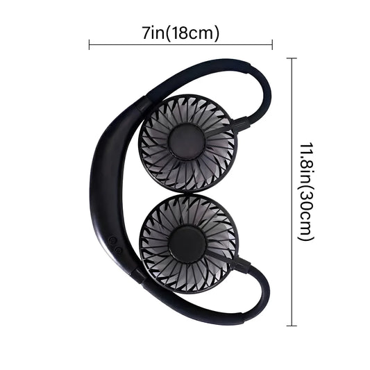 USB Rechargeable Mini Sports 3-Speed Adjustable Neck Dual Fan Home OfficeOutdoor Travel Portable Hanging Neck Fan by PDG ibma