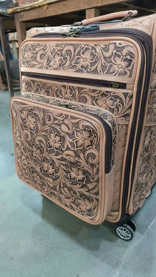 High Quality Durable Luxury 100% Genuine Leather Simple Front Open Classic Fashionable Spinner 4-Wheel Luggage Suitcase