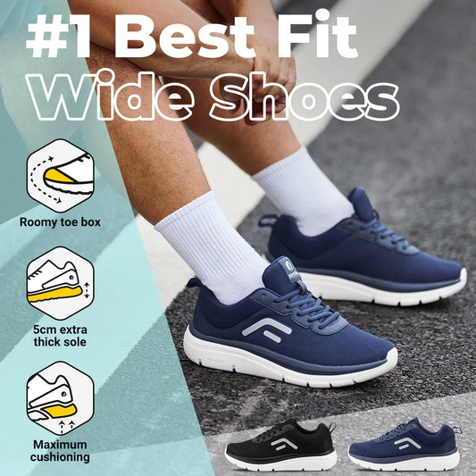 FitVille Walking Shoes for Men Wide Width Thick sole Lightweight Breathable Sneakers Shoes for Plantar Fasciitis Pain Relief