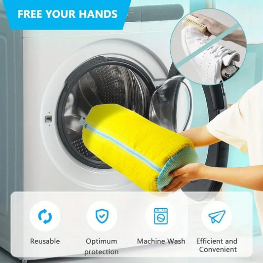 -Durable Shoe Washing Machine Bag for All ShoeTypes-Yellow with Blue Zipper,Ideal for Sneakers and Casual Shoes,Laundry Wash Bag