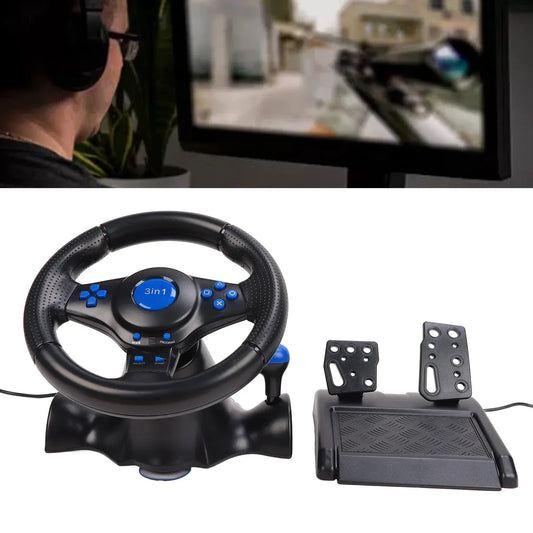 Game Racing Wheel Gaming Steering Wheel 180 Degree Rotation Multifunctional 3 in 1 Game Racing Wheel with Pedals for PC by PDG ibma