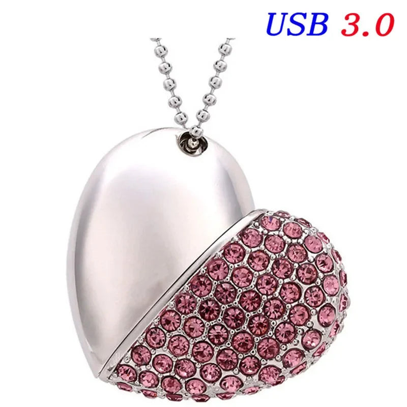 High Speed Metal Necklace USB 3.0 Flash Drive 4G 8G 16GB 32GB 64GB 128GB Heart Pen Drives Gifts Memory Stick 100% Real Capacity