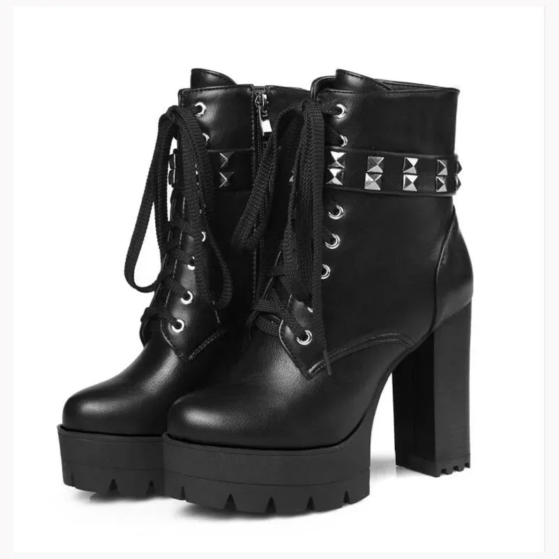 KNCOKAR The new autumn/winter fashion ultra high heels and short boots with a waterproof platform rivet and female boots