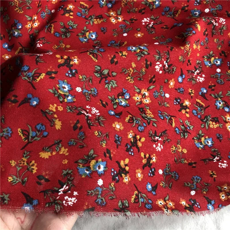 145cm Wide Printed Cotton and Linen Fabric Small Floral Patterns Retro Shirt Dress DIY Clothing Sewing Fabric 90% Cotton Content