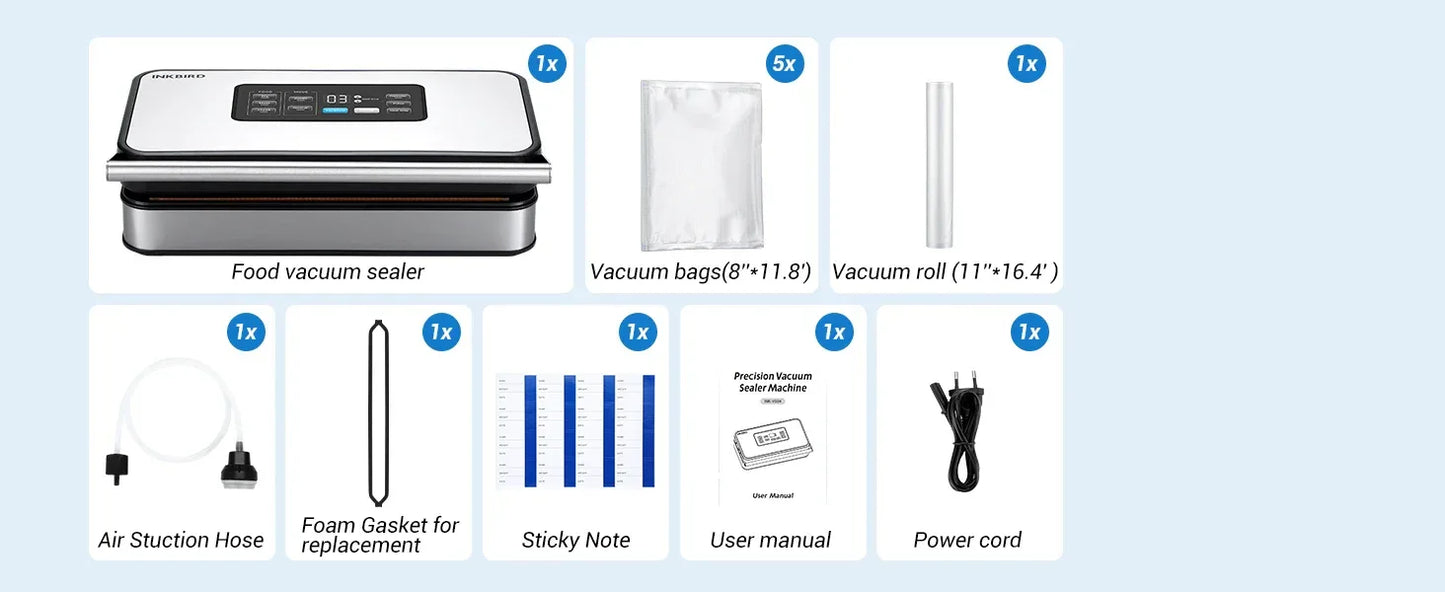 INKBIRD INK-VS04 Large Vacuum Sealer Dry/Wet/Liquid Food Sealed Packaging Kitchen Food Storage Seal Built-In Cutter&Storage Bags