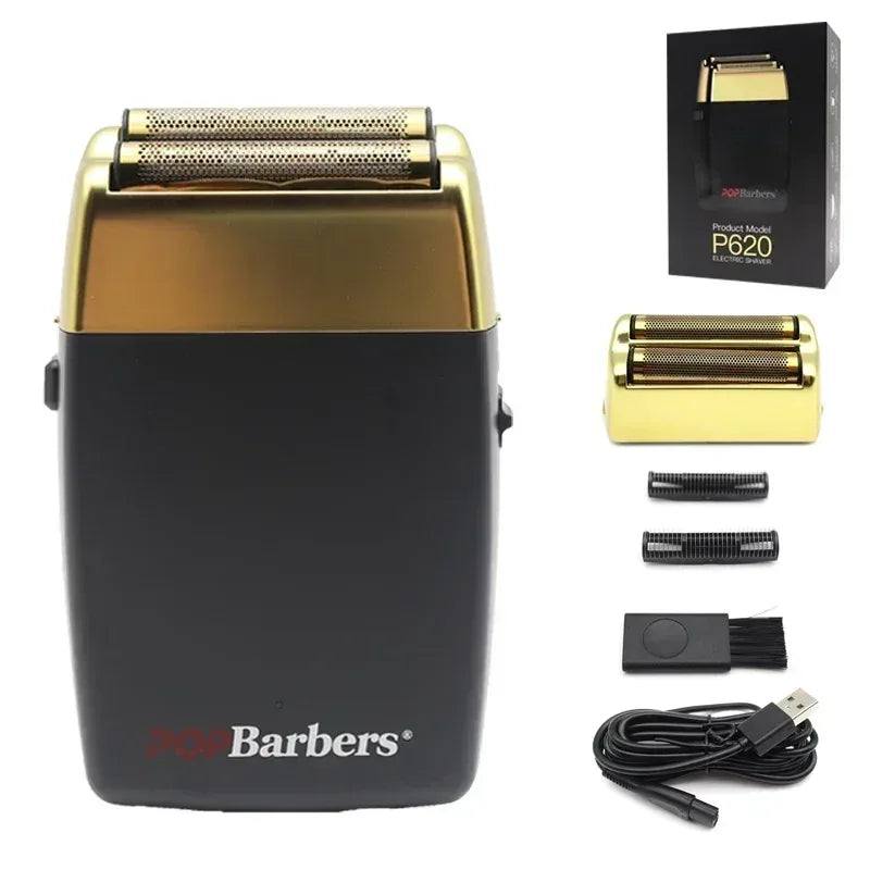 11000 RPM POP Barbers P620 Professional Electric Men's Beard Trimmer Double Foil Shaver Electric Shaver USB Hair Cutting Machine
