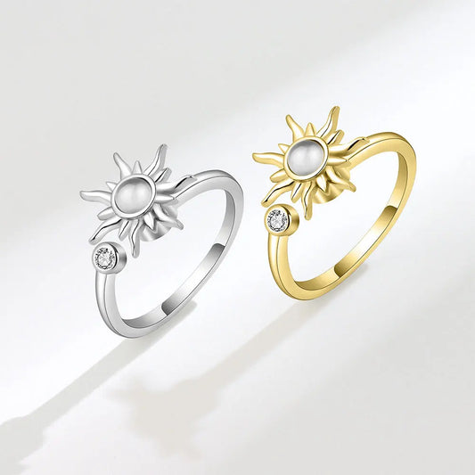 Bague anti-stress rotative en forme de fleur douce pour fille, couleur or, ajustable, idéale pour un mariage.