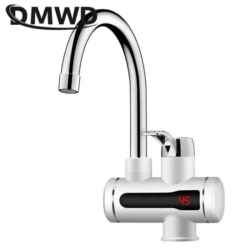 DMWD Electric Instant Hot Water Faucet Stainless Steel Water heater with LED Temperature Display Tankless Tap For Kitchen shower