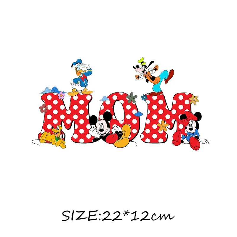 Mom Life Mother's DAY DAD Alphabets Mickey Minnie Iron on Transfers Heat Press Stickers for Clothes