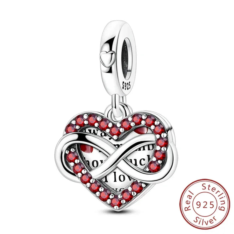 925 Silver Valentine's Day Charms Bead Sparkling Sweet Heart Rose Bear Charm Fit Original Bracelet Bangle Woman DIY Jewelry Gift