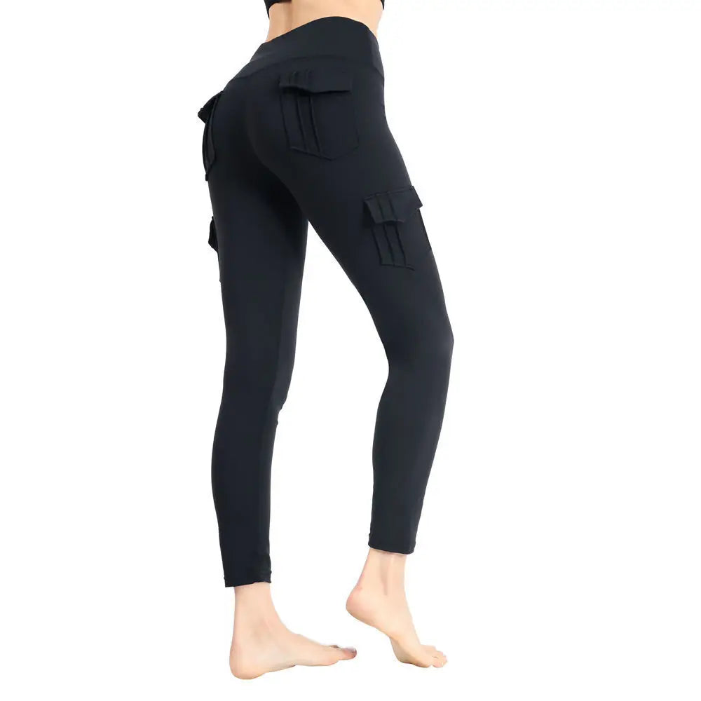 Women Yoga Fitness Pants High Waist Hip Lifting Tight Sports Running Jeggings Tummy Control Seamless Leggings With Pockets S-2XL