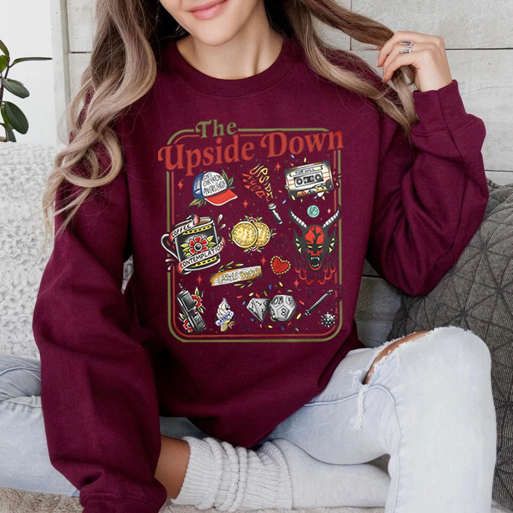 The Upside Down Sweatshirt Funny Hawkins Clipart Graphic Shirts Stranger ST5 Inspired Demogorgon Tops Trendy Gothic Sweatshirts