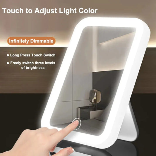 3 Colors LED Vanity Mirror with Touch Screen USB Rechargeable Dimming Makeup Mirror 3 Brightness Portable by PDG ibma