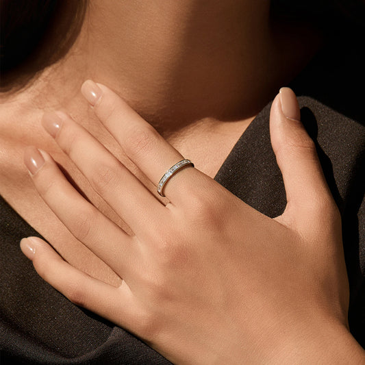 MODIAN Bagues empilables en moissanite rectangulaire couleur D éblouissante, argent sterling 925, alliances pour femmes, bijoux fins