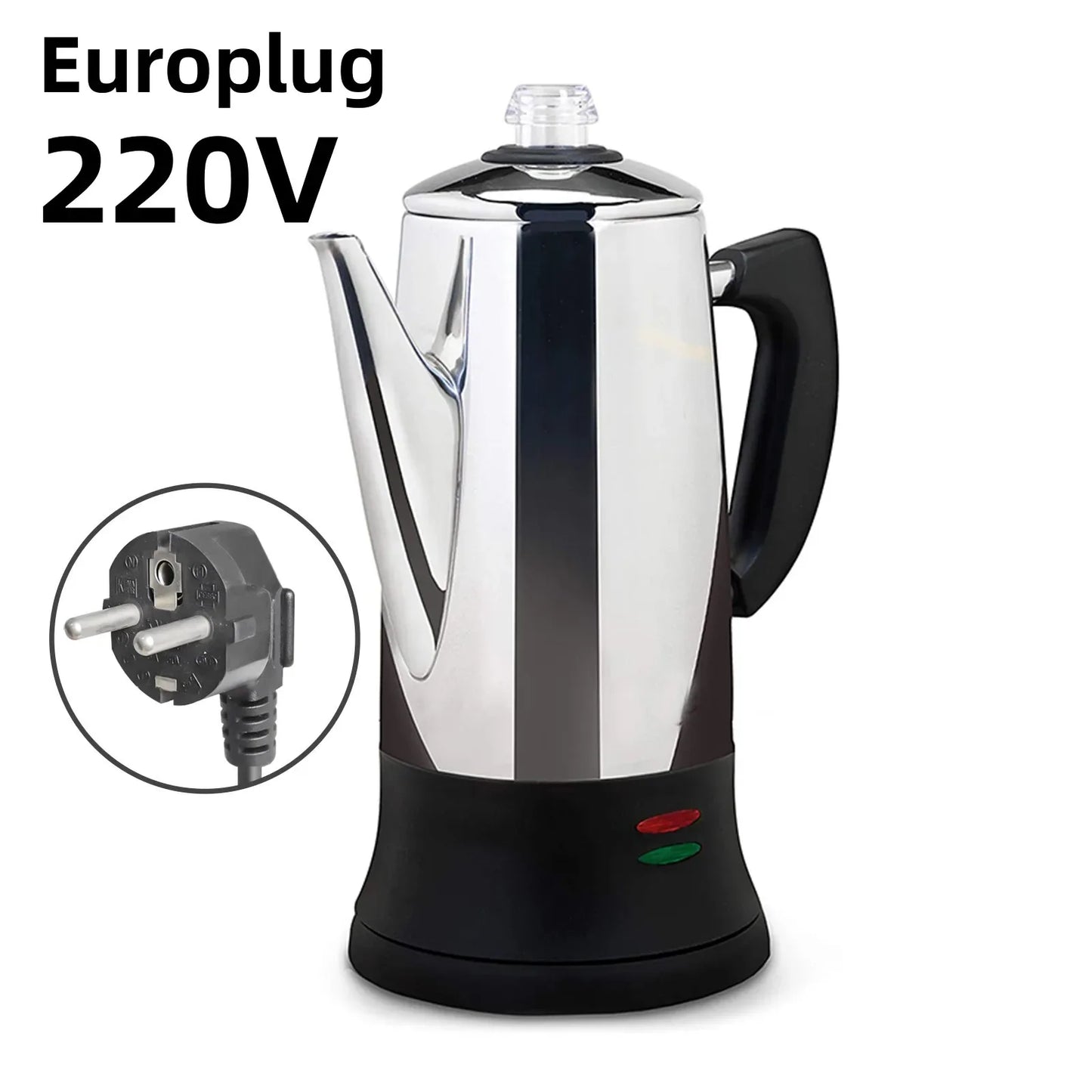 1.8L Electric Coffee Percolator 12 Cup Stainless Steel Coffee Pot with Keep Warm Function Reusable Filter Basket Coffee Maker