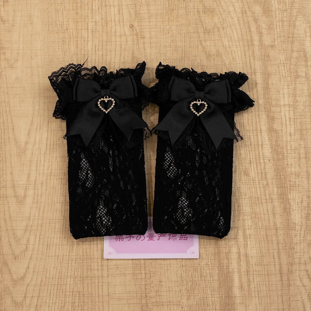 JK Lolita Lace Stockings Bow Knot Sweet Socks Female Long Stocking Teen Uniform Calf Socks Student Cute JK Socks