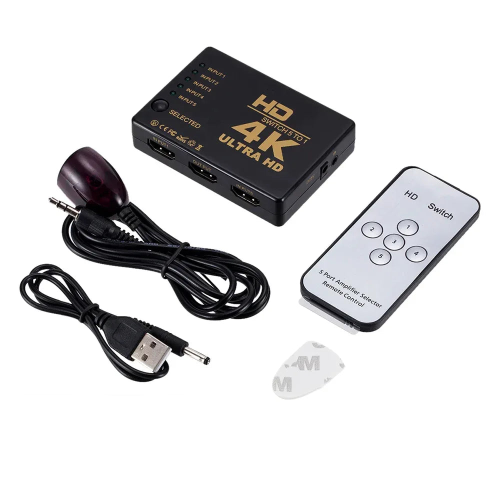 HDMI-compatible Switcher 1x5 Port 5 in 1 out HD 4K*2K Switch Selector Splitter Hub With IR Remote 3D for PS3 Xbox 360 HDTV