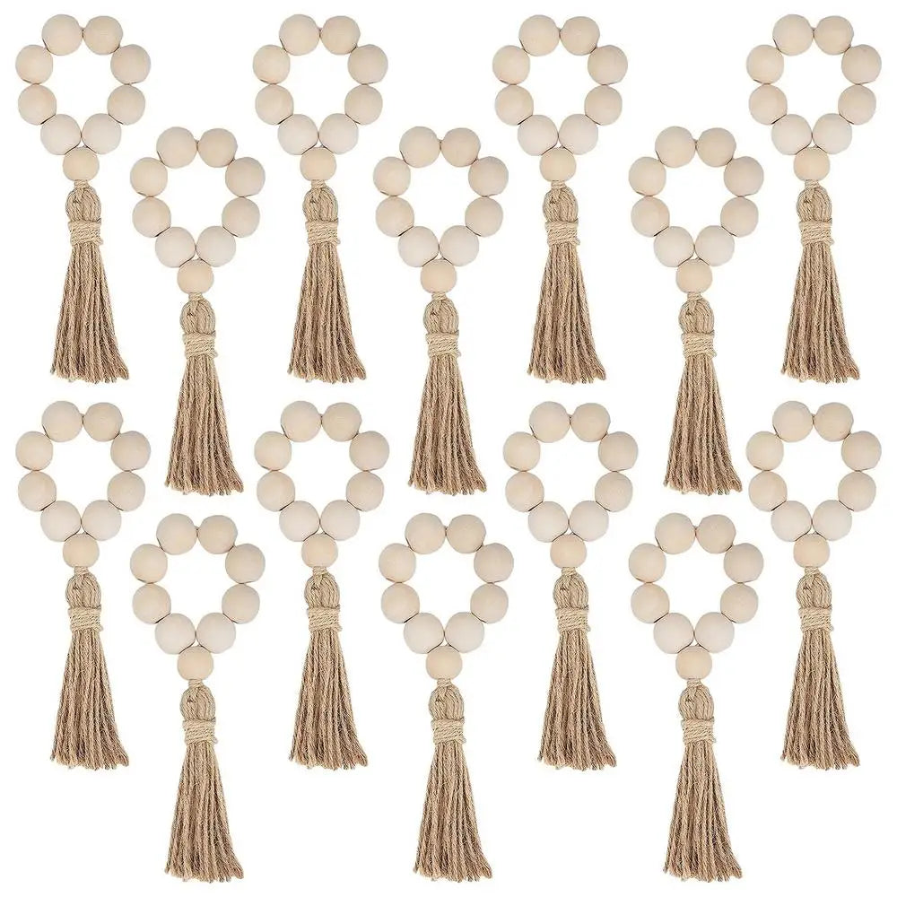 Wood Bead Napkin Rings Napkin Holders With Tassels Hand-Woven Boho Buckles For Christmas Farmhouse Wedding Home Table Decoration