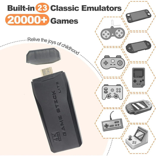 Wireless Retro Game Console, Retro Game Stick 23 Emulators 20,000+ Games 4k Hdmi 4GHz Wireless Controller Video Games for