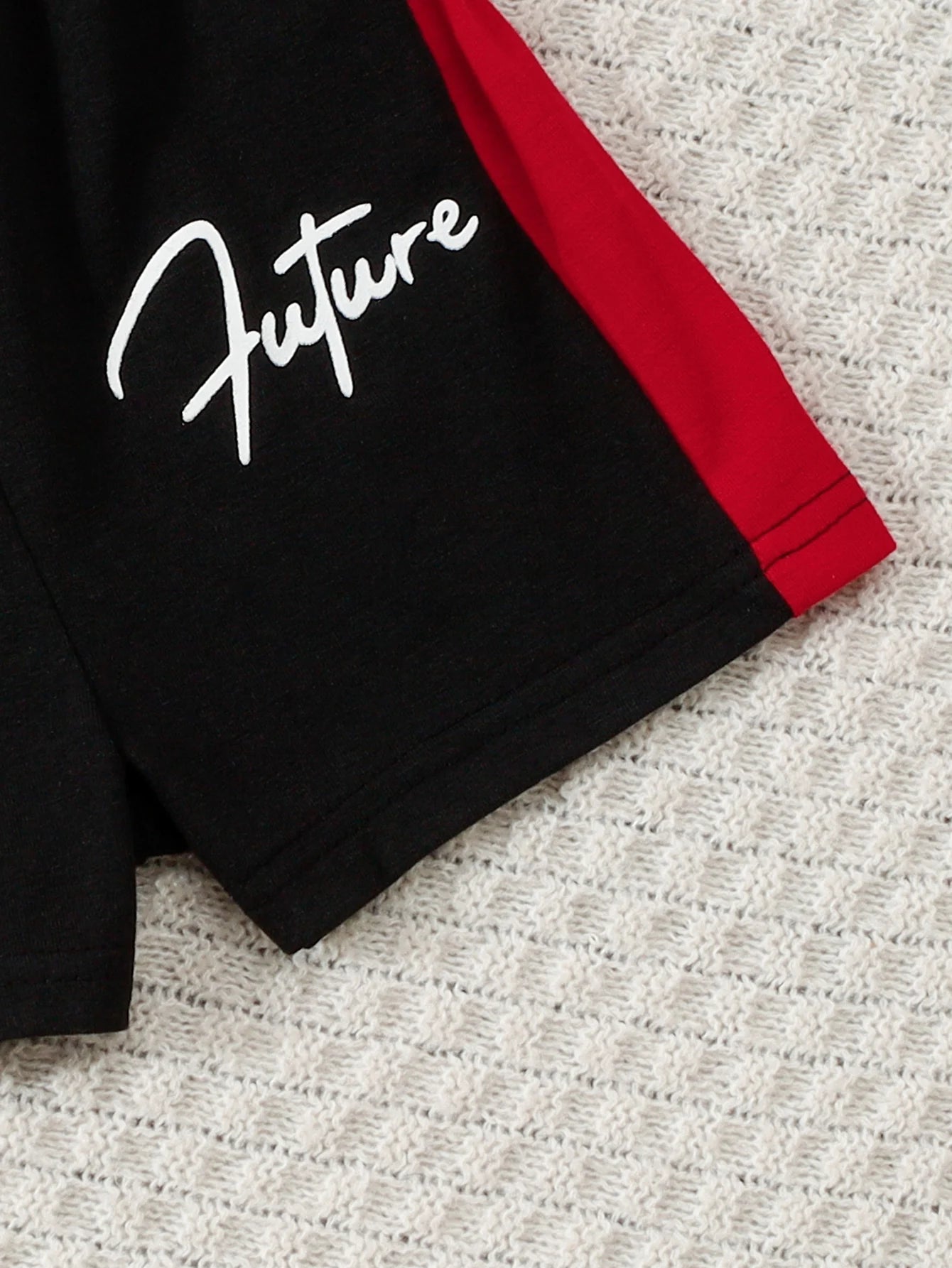 Summer Baby Boys 6-12M Red Black White Color Block "Future" Print Short Sleeve T-Shirt & Elastic Waist Shorts 2Pcs Set Casual Da