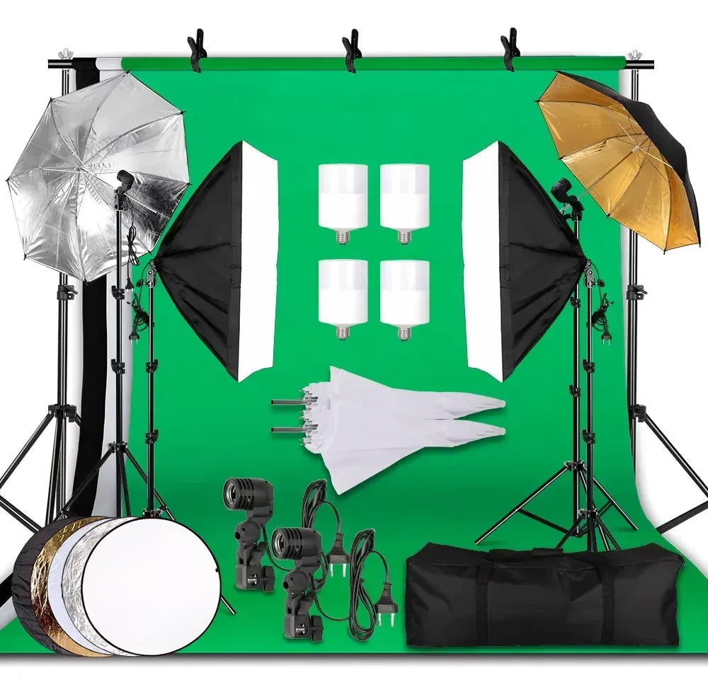 Photography Lighting Kit 2x3M Photo Background Backdrops Soft Umbrella Softbox Light Stand Portable Bag For Photo Studio Shoot