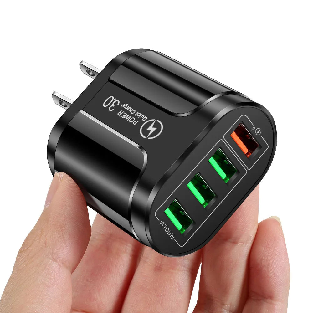 4 USB 48W USB Charger Fast Charge 4 Ports QC 3.0 Charging EU US Plug Adapter Wall Travel Charger For iPhone Xiaomi Mobile Phone