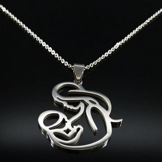 Family Love Mom BABY Breast Milk Pendant Necklace Women Stainless Steel Silver Color Chain Jewelry Mother's Day Gift N435S01