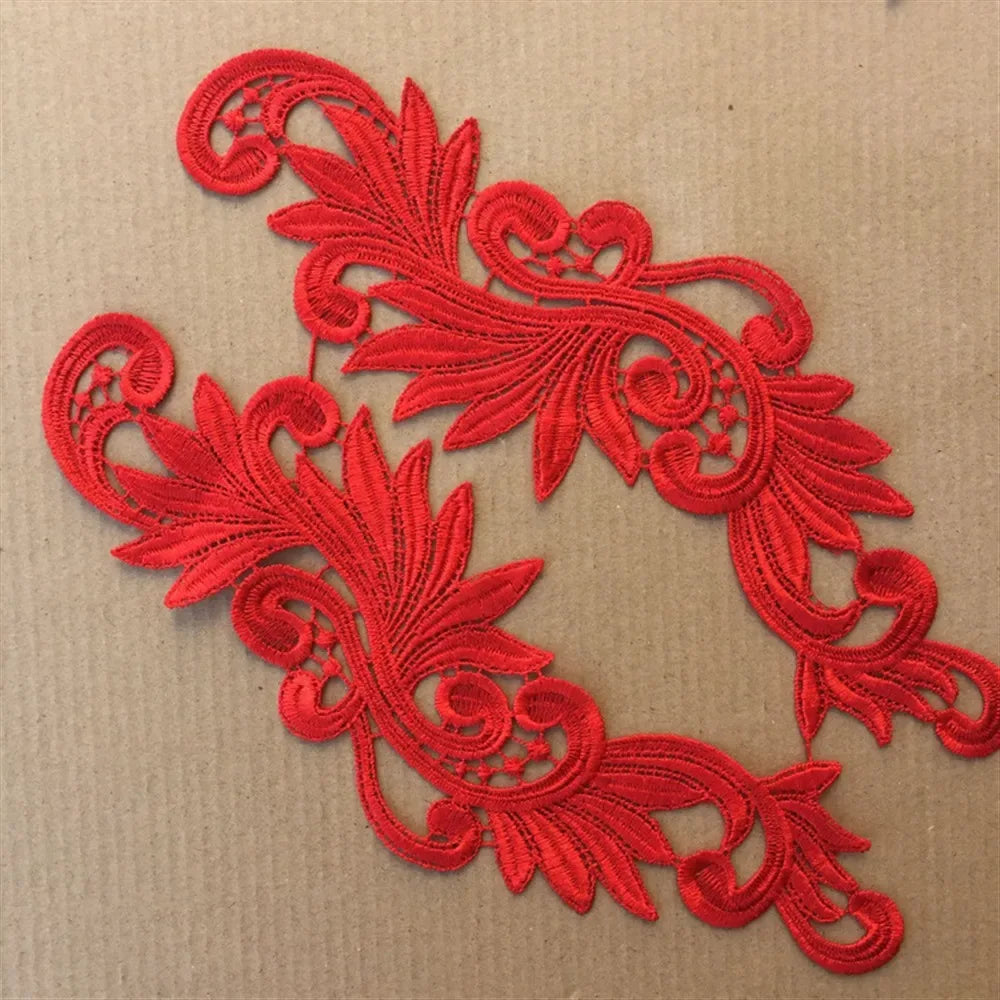 1~8 Pair Red Black White Water Soluble Embroidered Lace Fabric Flower Patch Wedding Dress Diy Flower Lace Applique Material