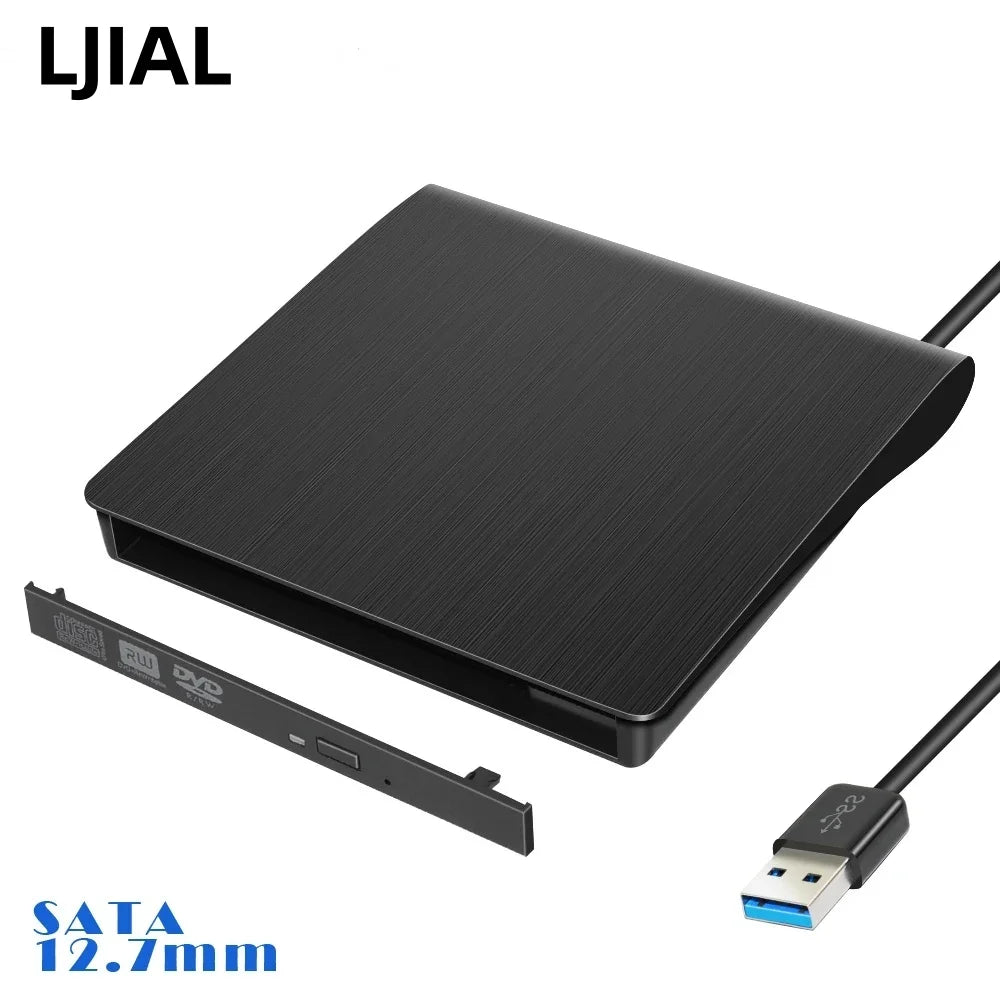LJIAL 12.7mm USB 3.0 DVD Drive External Optical Drives Enclosure SATA to USB External Case For Laptop Notebook Without Drive